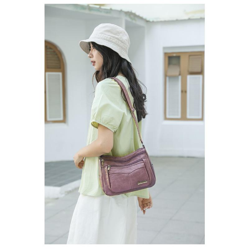 Simple PU Leather Multi Pocket Shoulder Bag