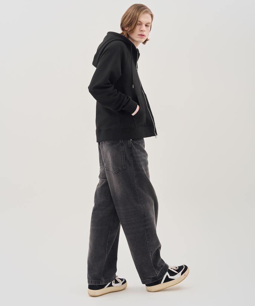 Thefrht Oversized Two-Way Artwork Zip-Up Hoodie (Black)