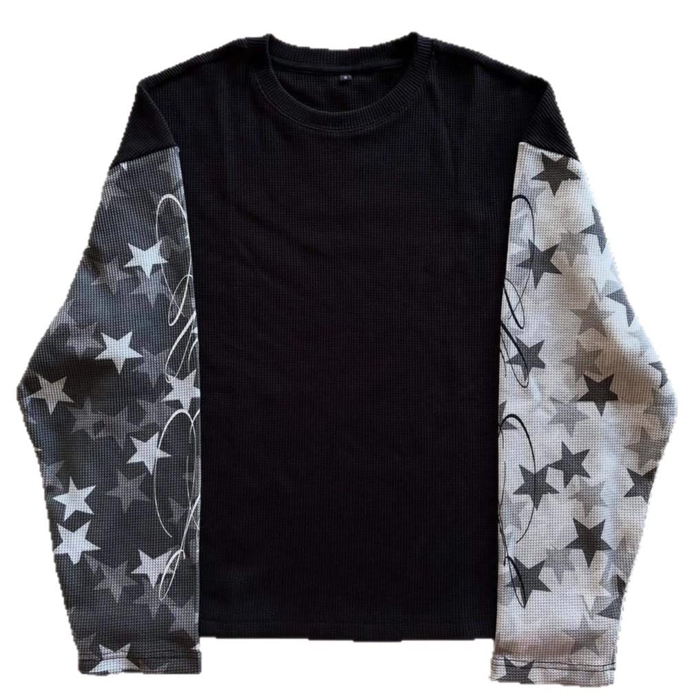 Cross-Border Autumn Patchwork Long Sleeve Retro Streetwear T-shirt