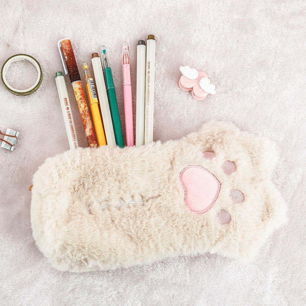 1 PZ Borsa Portapenne Peluche Zampa di Gatto Carina per Ragazza Scuola Cancelleria Kawaii Materiale Scolastico Borsa per Cosmetici