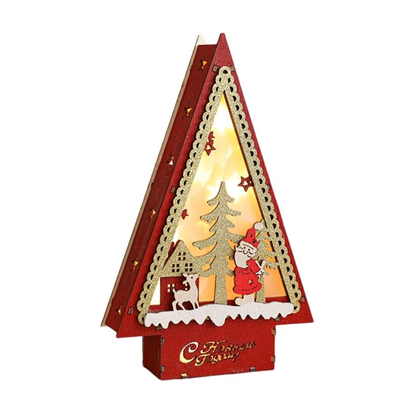 Christmas Cottage Decors Handcrafts LED Lighted Cabin House Festival Ornament for Home and Office Tabletop Display