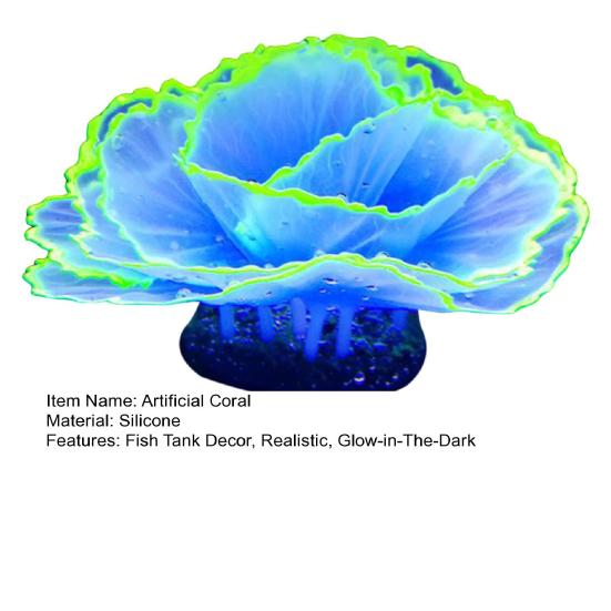 Aquarium Artificial Coral Silicone Coral Figurine Fish Tank Decor Glow-in-The-Dark Faux Coral with Suction Cup Underwater Landscape for Betta Fish