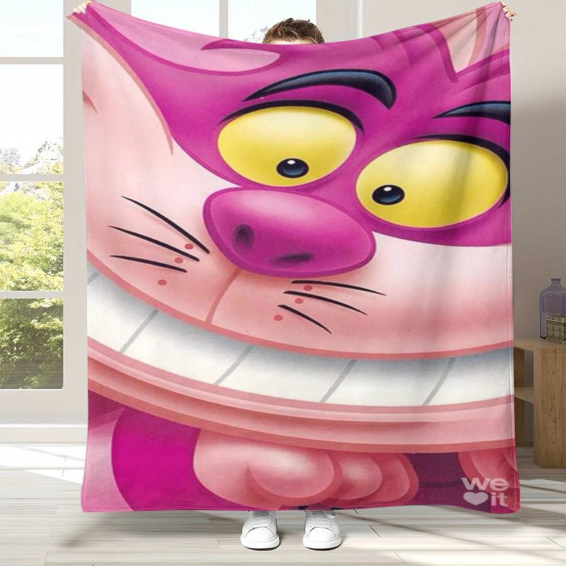 Alice im Wunderland Cartoon Cheshire Katze Flanelldecke, Ultraweiche Warme Plüschdecke für Zuhause Schlafzimmer Bett Sofa Abdeckung Kindergeschenk