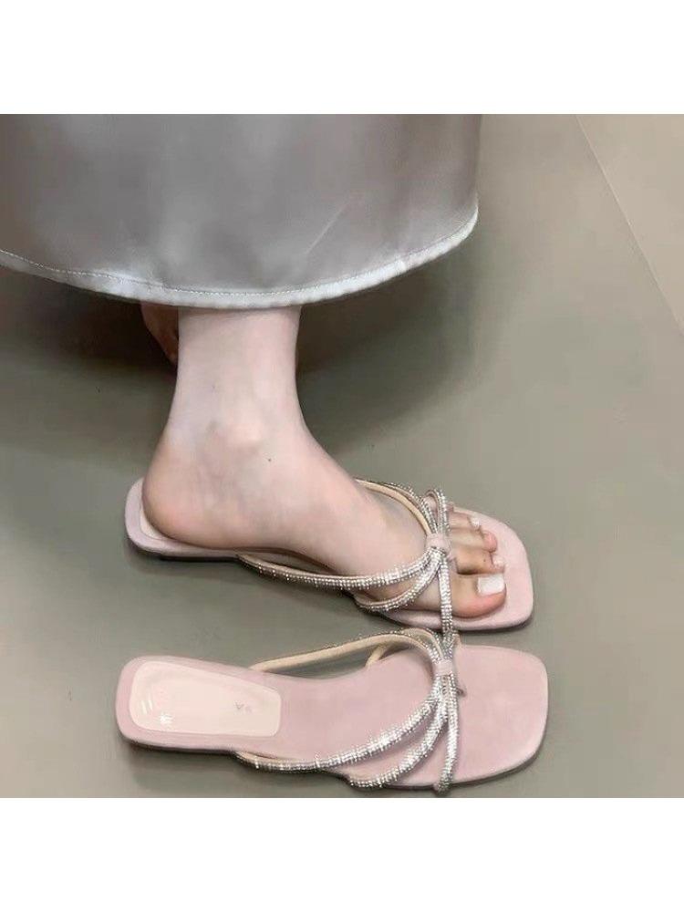 

Fashion Thick-heeled, Elegant Silver Rhinestone Flip-flops for Women s Wear, 2025 New Summer French Flip-flops and Sandals 35