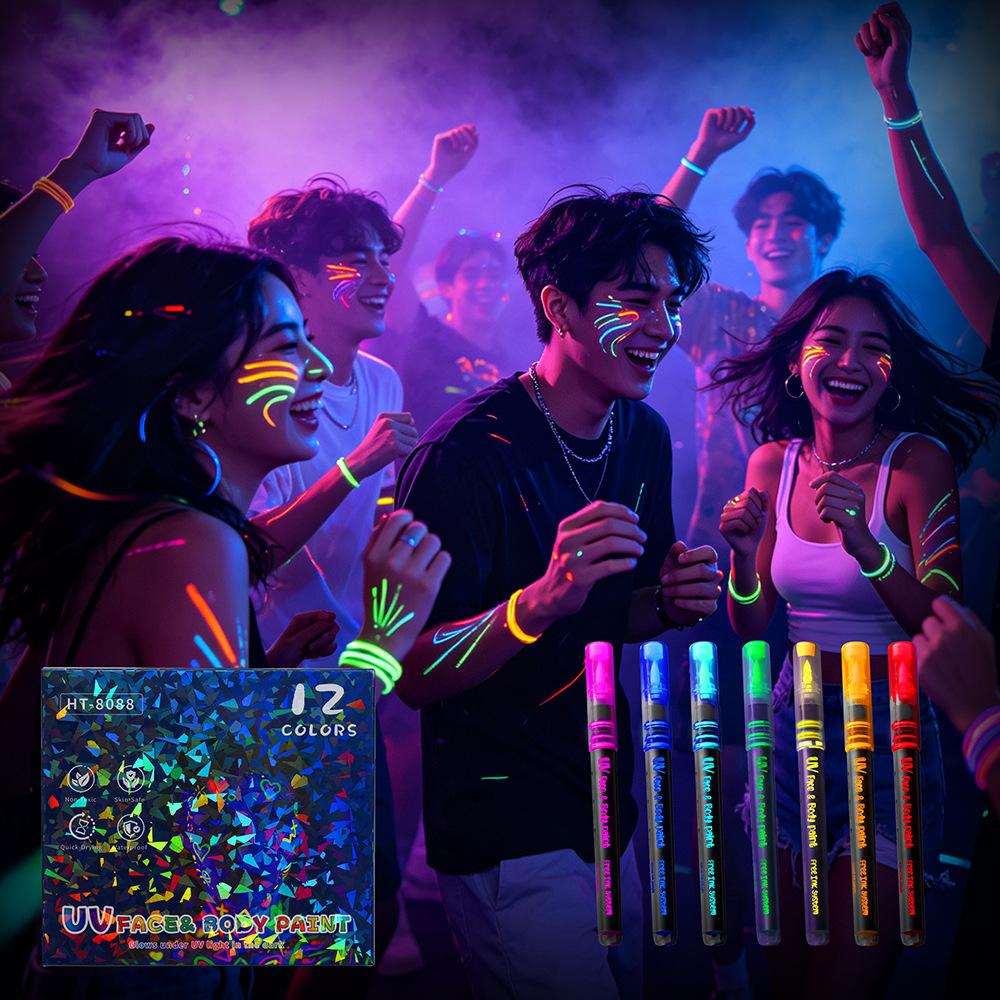 12 Colors UV Glow in the Dark Face Body Paint Markers Fluorescent Neon Crayons for Party Festival 12colors