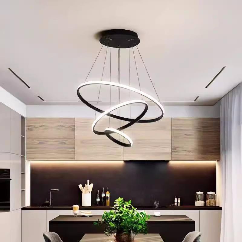 3 Rings Aluminium Chandelier Restaurant Lighting Modern Living Room Ring Lamp 20 40 60cm 3 Layers Dining Room Round Chandelier