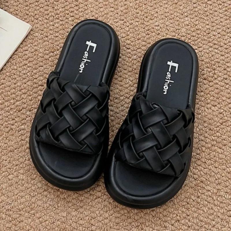 

Fashion 2025 Weave Women s Slippers Fad Platform Shoes Designer Casual Slingback Sandals Summer New Trend Shoes Beach Zapatillas Mujer 40 чёрный