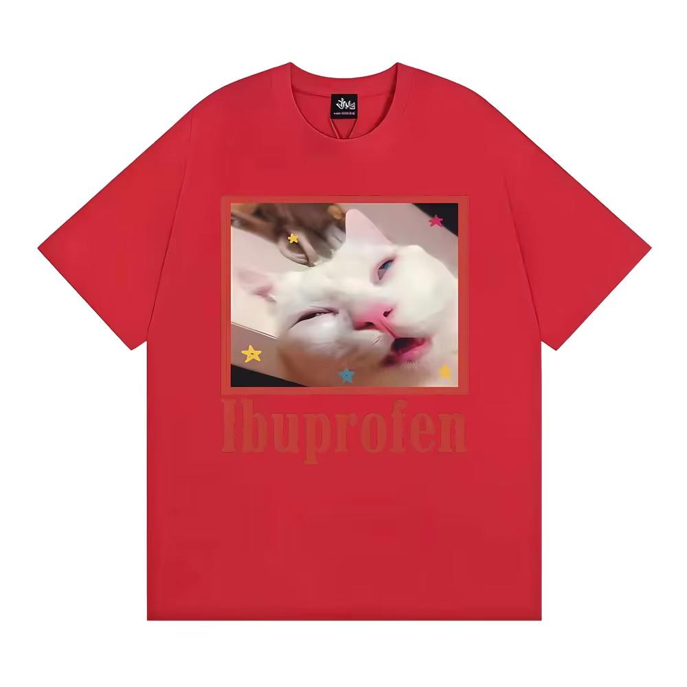 Lbuprofen Cat Meme Funny Graphic Tshirt Unisex Women Harajuku Fashion High Quality Summer T Shirts Casual Oversized Cotton Tshirt