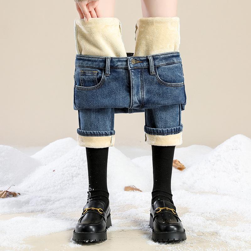 

Зимние джинсы для женщин джинсы с высокой посадкой женские брюки утолщенные джинсы одежда бархатные толстые теплые пуш-ап джинсы-мом 25 темно-синий