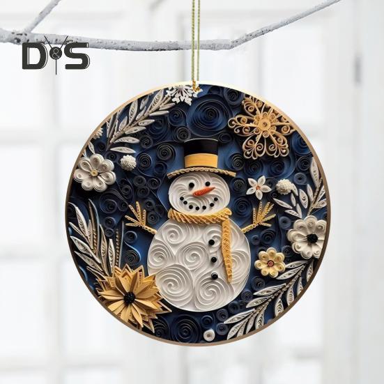 2Pcs Christmas Ornaments Acrylic Flat Xmas Tree Snowman Clock Pendant for Indoor Outdoor Christmas Tree Home Party Decoration