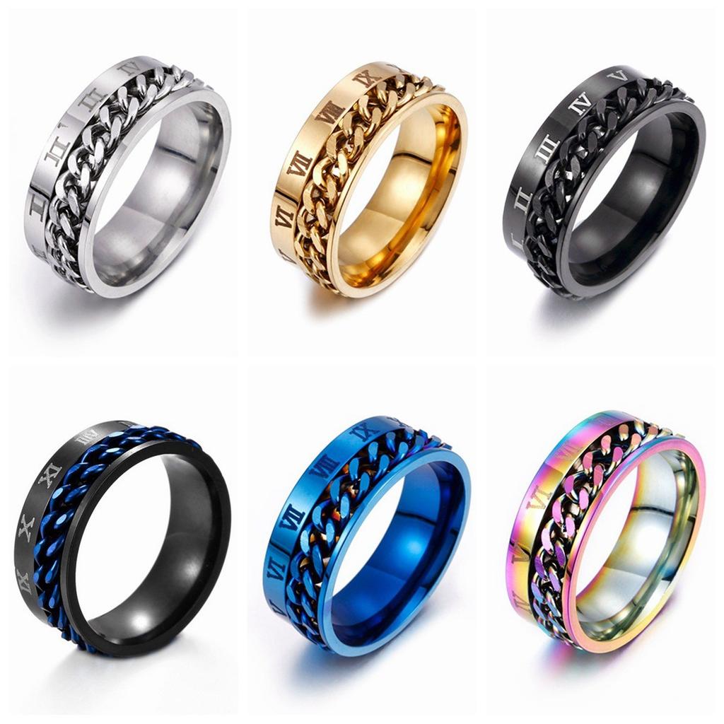 Men's Hip Hop Rotating Chain Titanium Steel Ring Personality Trendy Single Pinky Ring Student Fashion Jewelry