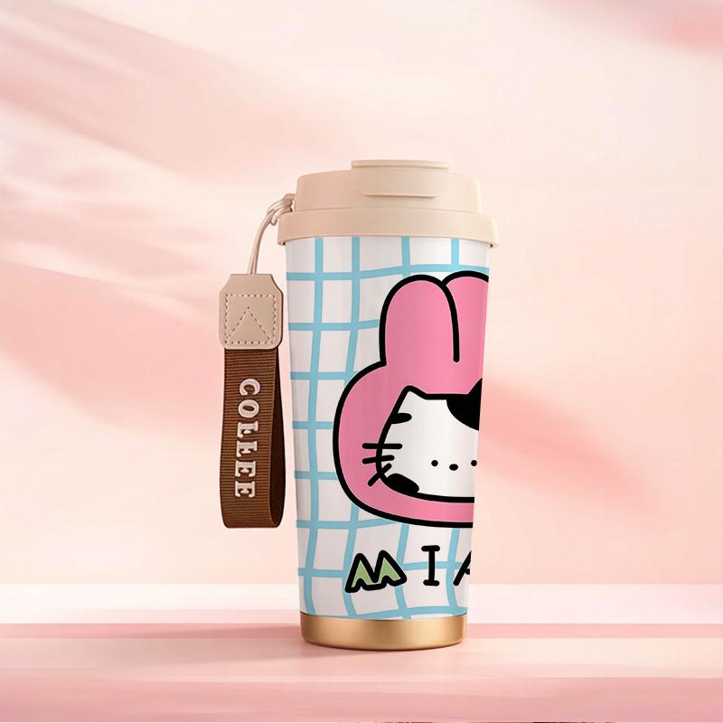 Coffee Mug 532ml Bunny Ear Cat Element Lanyard Insulated Cup Hot Cold Cup Lightweight Cup Handheld Cup Large Capacity Cup