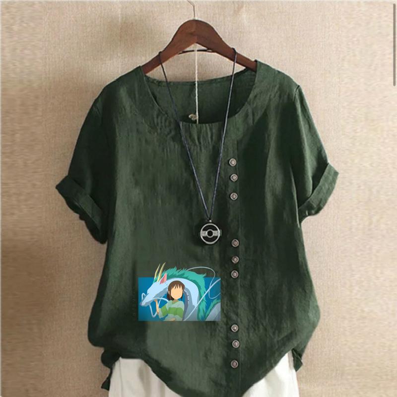 Women's Fashion Cartoon Characters Print Short Sleeve T-shirt Loose Cotton Shirt Casual Loose Summer Blouse Tops