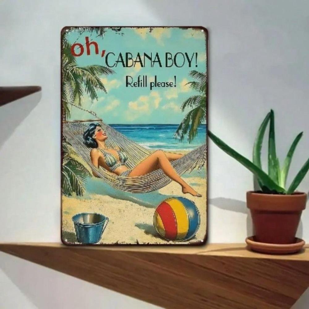 Metal Sign Vintage Tiki Bar Beach Scene Wall Art Decor for Living Room