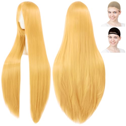 CaseEden Косплей-парик, Премиум, Гладкий, Длинный, Прямой, 100 см, Золотистый блонд, WIG6184