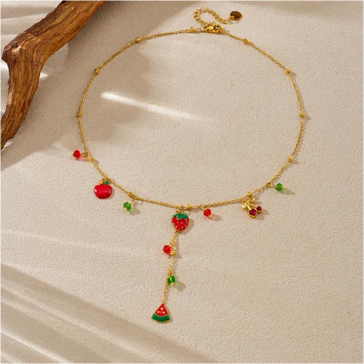 Creatieve Druppelhanger Ketting Watermeloen Aardbei Fruit Ontwerp Roestvrij Staal Sleutelbeen Ketting Nek Sieraden
