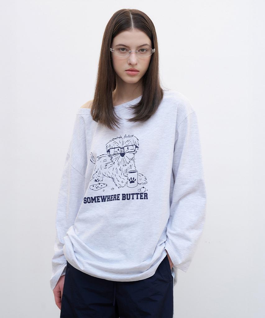 Sseomweeobeoteo Glasses Puppy Long Top - White Melange