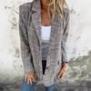 Women's Houndstooth Plaid Lapel Collar Long Sleeve Open Front Pocket Loose Fit Blazer Casual Suit Jacket