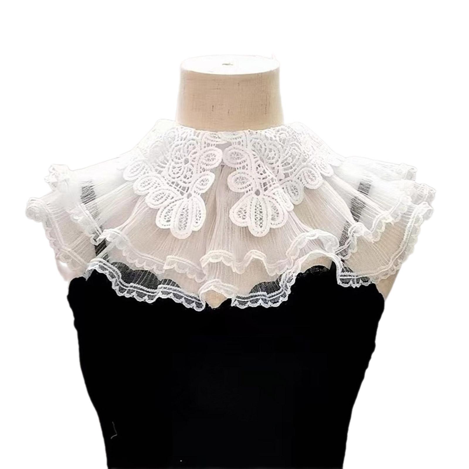 

Sweet Girls Hollow Out Floral Pattern Decorative Collar Sewing Applique DIY Neckline with Layered Lace for Sweater белый