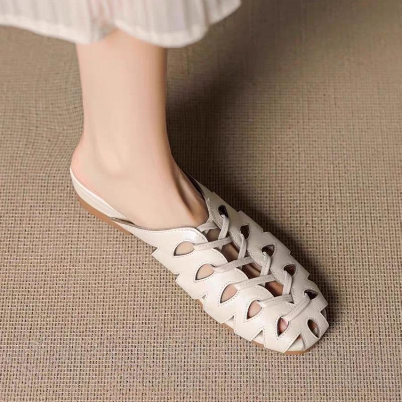 Fashion Summer New Heightened Vintage Woven Cutout Pleated Women's Cross Lace-Up Roman Sandals Non-Slip Slip-On Slippers