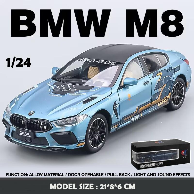 1:24 M8 Supercar Alloy Car Model Sound and Light Pull Back Die Cast Children's Toy Collectibles Birthday Gift