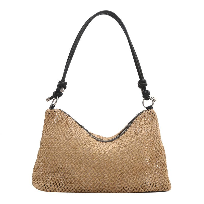 Summer Trendy Straw Woven Underarm Baguette Bag - Boho Raffia Handheld Tote with Y2K Beads, Perfect for Beach Vacation & Festival Chic