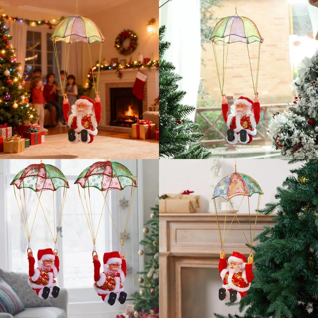 Christmas Santa Electric Parachute Toy With Music And Light For Kids Holiday Decor
