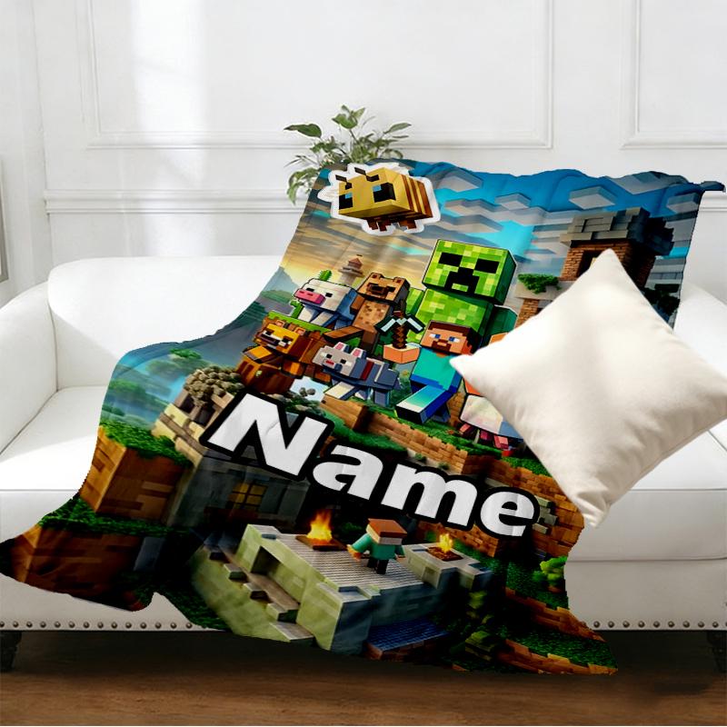 Custom Name Personalized Minecraft Print Blankets, Home Decor, Bedroom, Sofa, Camping, Couch, Gifts for Birthday Christmas