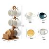 Nordic Style Ceramic Coffee Mug Set with Natural Bamboo Tree Cup Holder and Non-slip Coasters Stylish Kitchen Organizer for Tea and Coffee Home Decor
