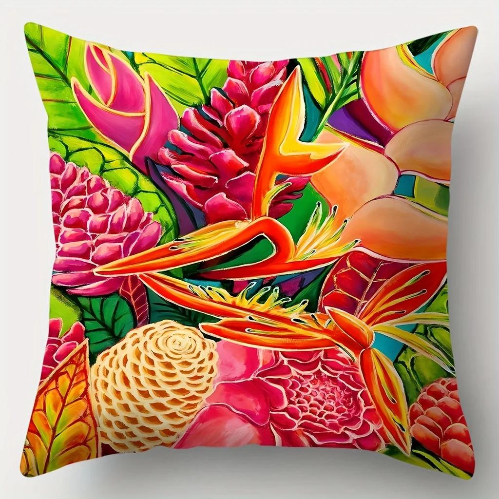 Home Decor Colorful Tropical Floral Pattern Pillowcase Pattern Cushion Cover Suitable For Sofa Bedroom Car Pillow Cover