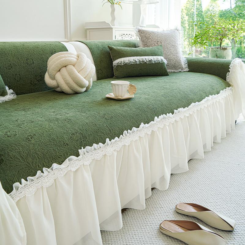 

Французский кремовый чехол для дивана 2025 новый чехол для дивана-юбки принцессы всесезонный нескользящий всеобъемлющий чехол 85*240cm