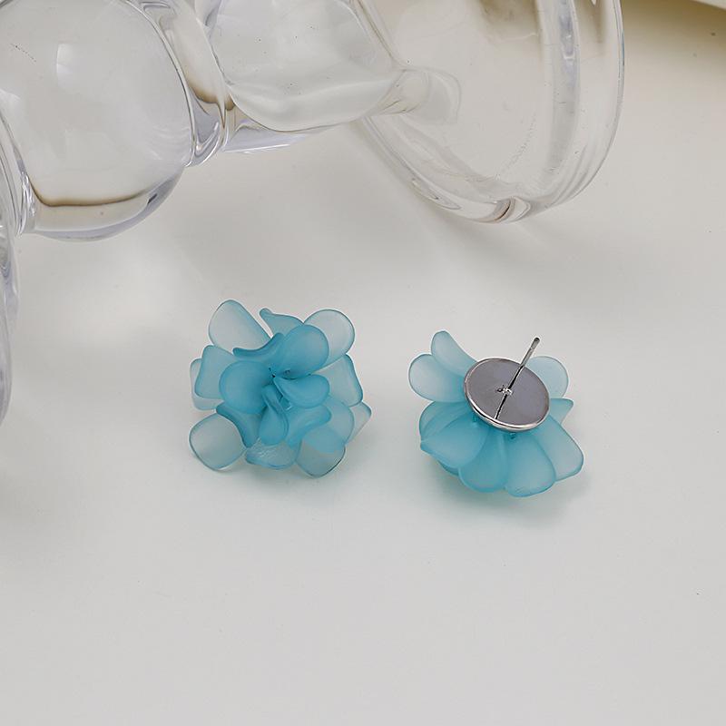 Anna Style Frosted Flower Earrings, 925 Silver Needle - Trendy Transparent Studs for Spring/Summer.
