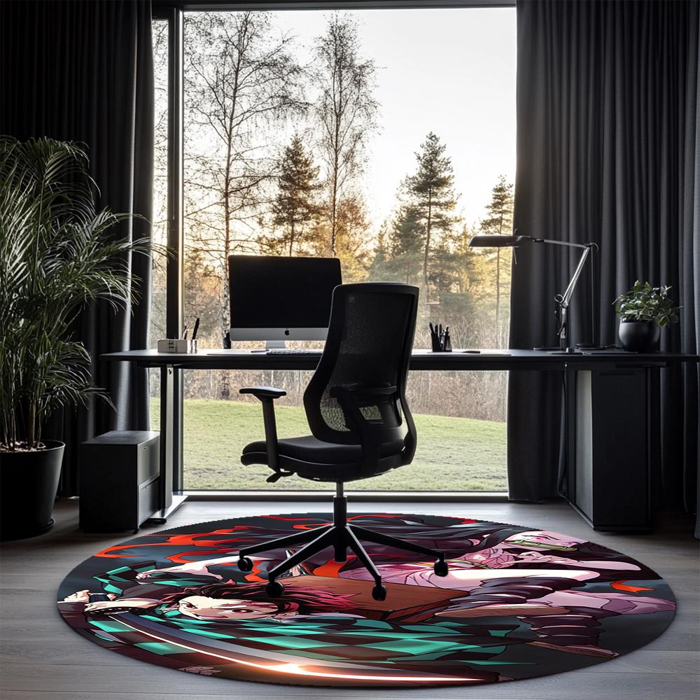 Demon Slayer Printed Round Rug Carpet Chair Rug Area Rug Entryway Doormats,for Office Chair Living Room Bedroom Kitchen Room.