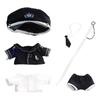 Niannyyhouse Plush Clothes Set (10cm-15cm) - Hat, Coat, Shirt, Pants, Tie, Belt, Black and White Uniform Set (Black)