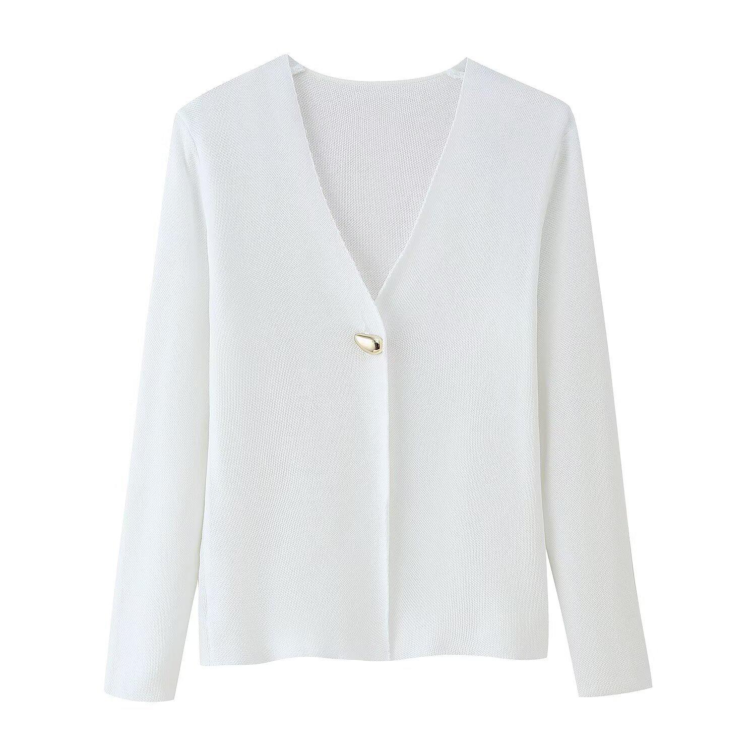 

Весна 2025 Женский Модный Вязаный Кардиган с V-образным Вырезом и Длинными Рукавами Large белый