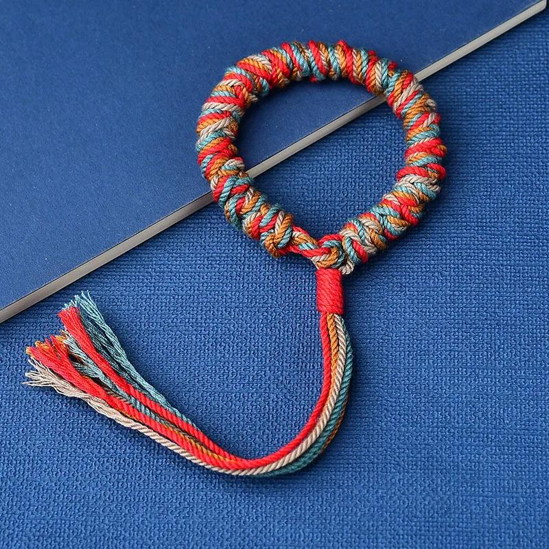 Tibetan Hand Rope Handwoven Transfer Hand Rope Bracelet Thangka God of Wealth Green Tara Zakiram Bracelet Jewelry