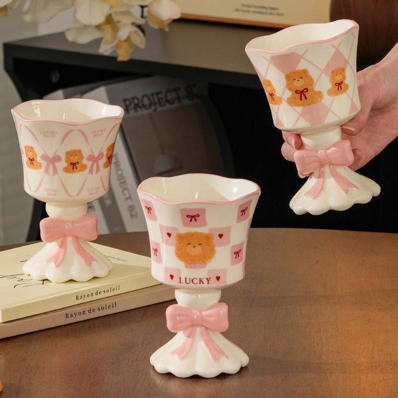 Pink Cartoon Bear Tall Ceramic Mug Ice Cream Cup Cute Wind Wine Glass Egg Gift Box Souvenir