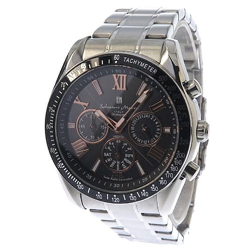 

Salvatore Marra watch, black and pink gold. Size: Case diameter 4.2 x 4.2 x 1.5 cm, strap width 2 cm, maximum wrist circumference approximately 22 cm.