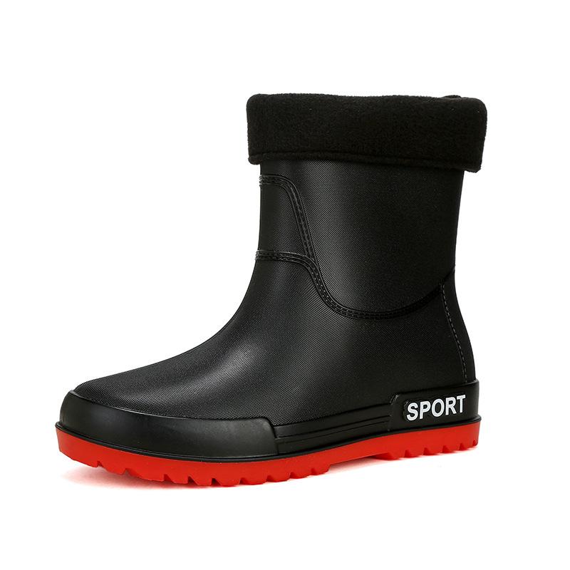 Rain shoes men's warm rain boots non-slip short tube integrated waterproof shoes kitchen rubber shoes medium tube car wash fishing shoes