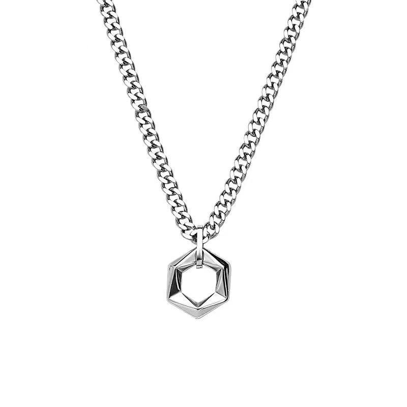 

Minimalist Pendant Men s Niche Hip-Hop Titanium Steel Hexagonal Matrix Necklace Versatile Fashion Jewelry Wholesale for Women 50+5CM