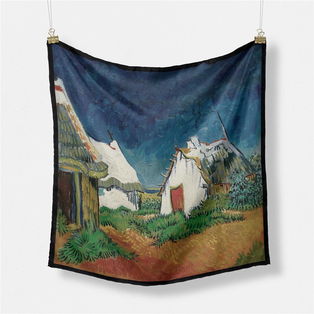 Famous Oil Painting Twill 100% Silk Scarf 53cm Square Scarves Fashion Hijab Women Scarf Wraps Head Scarf Neckerchief Bandana