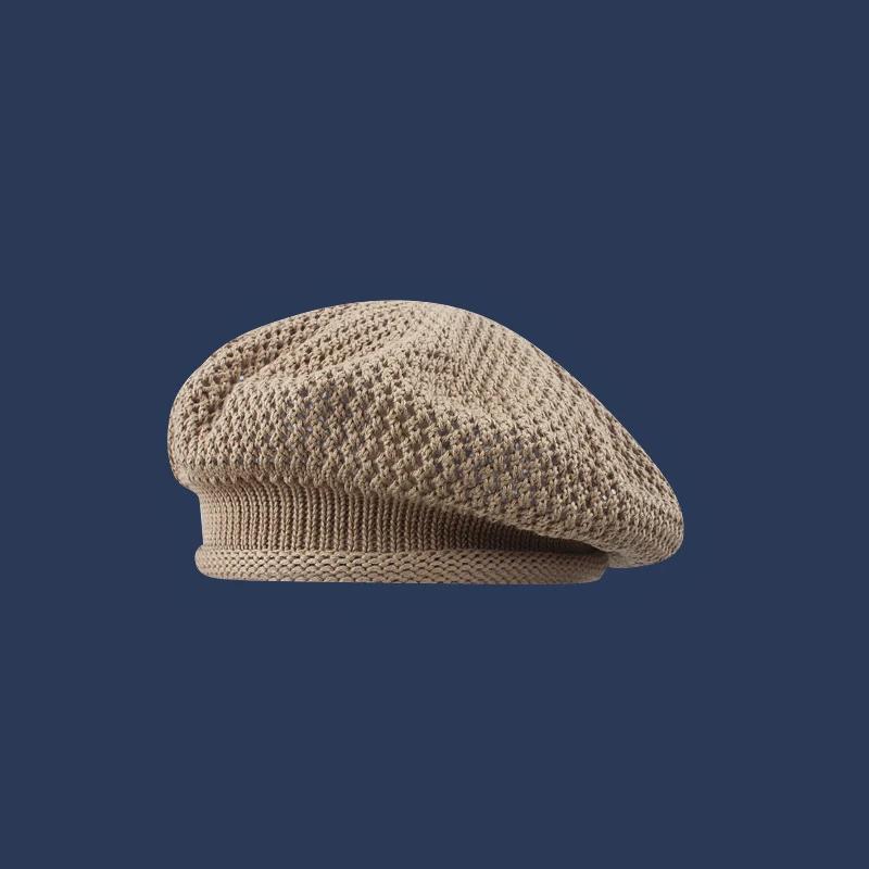 New Korean Hollow Solid Color Knitted Beret Hat For Women Summer Breathable Weave Painter Hats All-Match Trend Flat Cap Artists