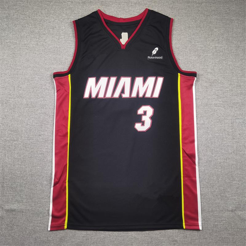 

Heat #3 Wade Black Embroidered Basketball Jersey - Miami Edition XL