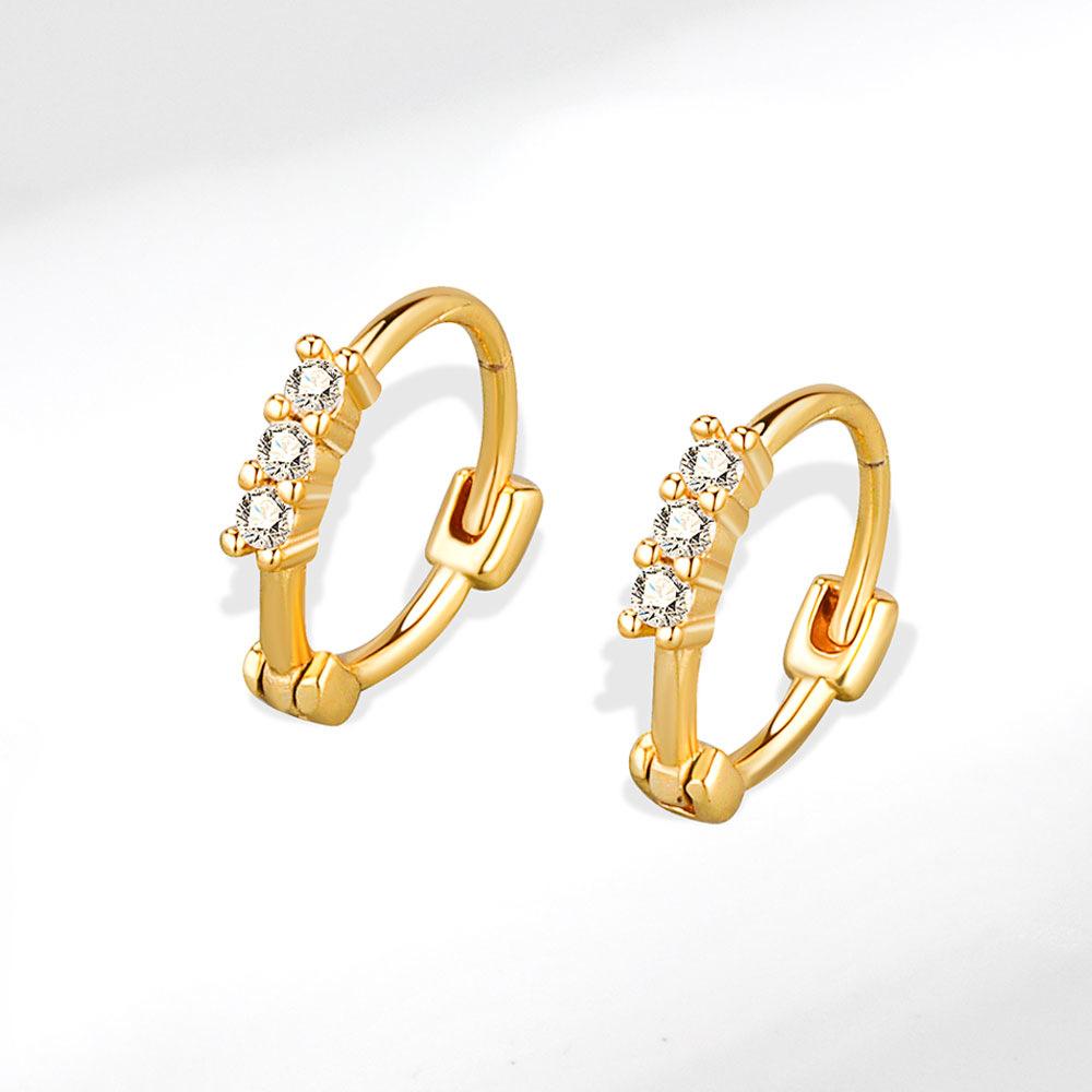 Gold Geometric Single Row Diamond Stud Earrings Elegant Rhinestone Ear Clips High End Fashion Jewelry For Women
