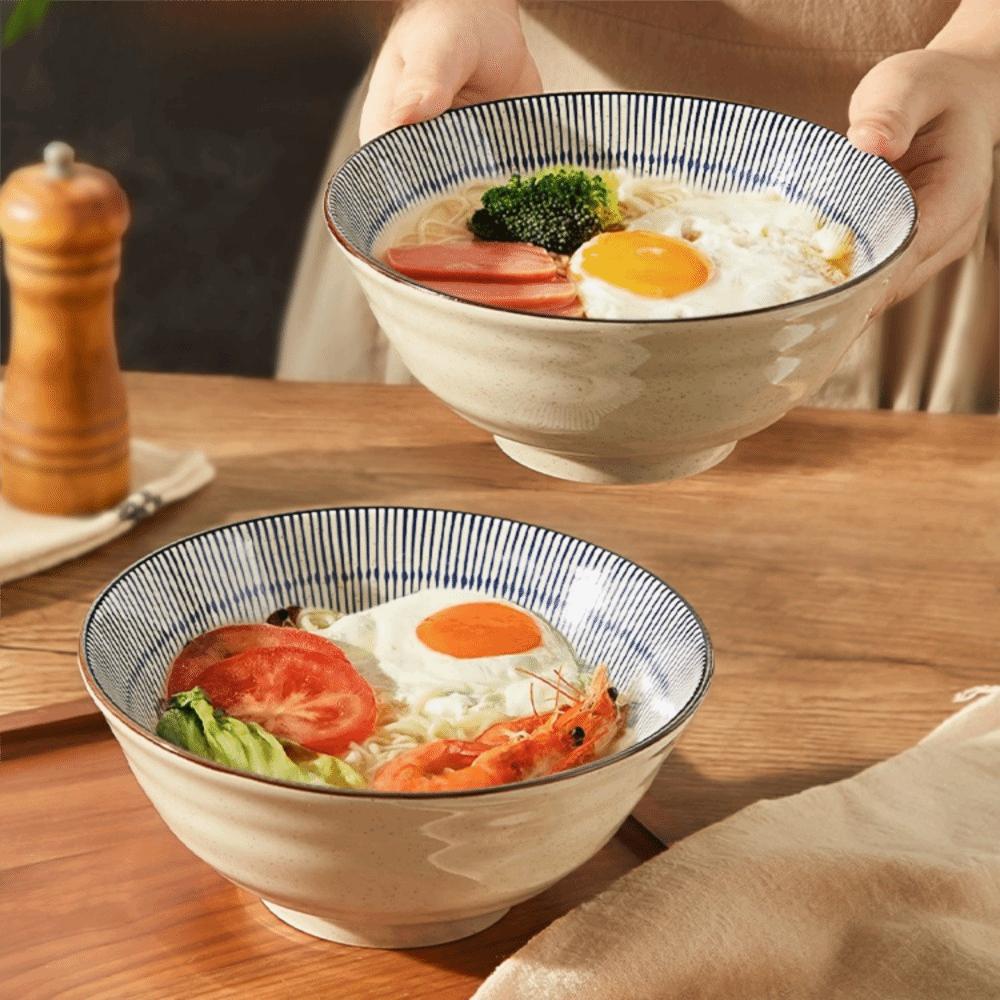 Under Glaze Color Japanese Style Noodles Bowls Striped Pattern Rice Bowl Household Salad Bowl Home
