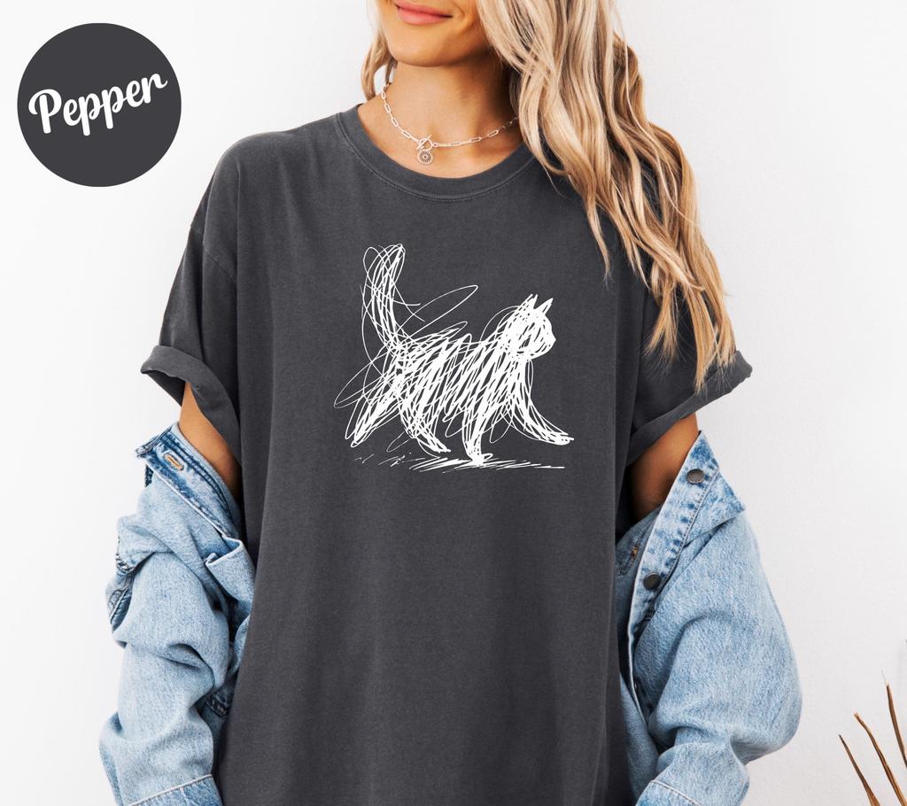 Plus Size Summer Womens Abstract Cat Line Art Print TShirt Cotton Breathable Stylish Versatile Street Style Oversized