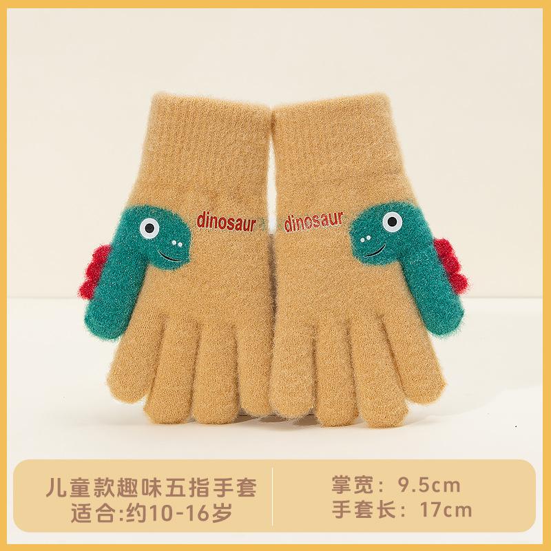Children's gloves Winter style refers to boys' knitted and velvet warm five-finger riding, cold-proof wind, older children's gloves