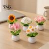 Crochet Flower Decor Handmade Potted Decoration, Knit Artificial Sunflower Desktop Handwoven Woolen Flowers Decor, Gift for Women, Mom, Teacher,