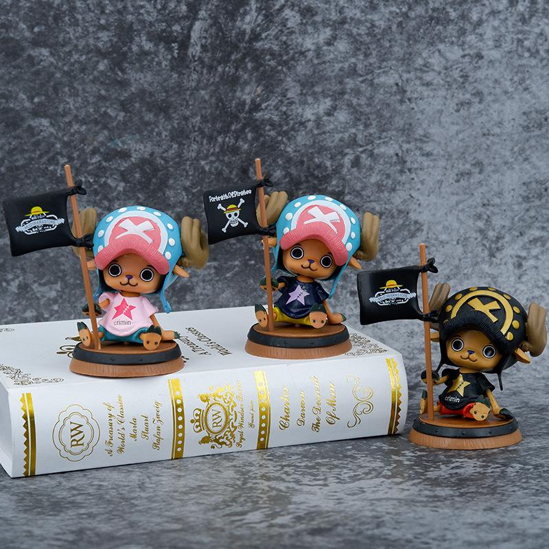9cm One Piece Figure Anime Chopper With Flag Action Figurine Doll Model Toys PVC Statue Collection Car Decoration Children Gifts