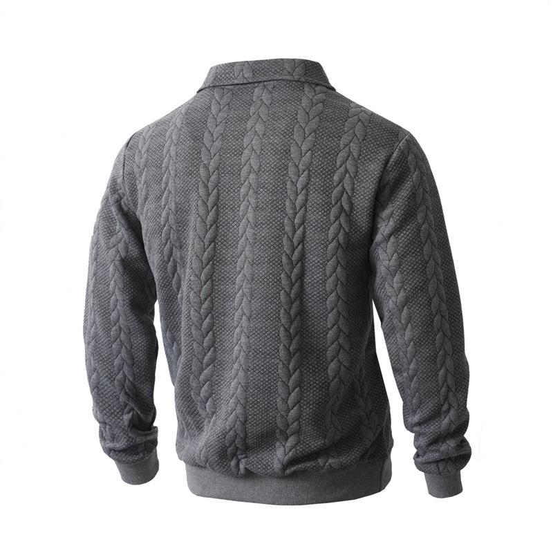 Men's Cable Knit Sweater Half Zip Polo Collar Casual Knitted Top